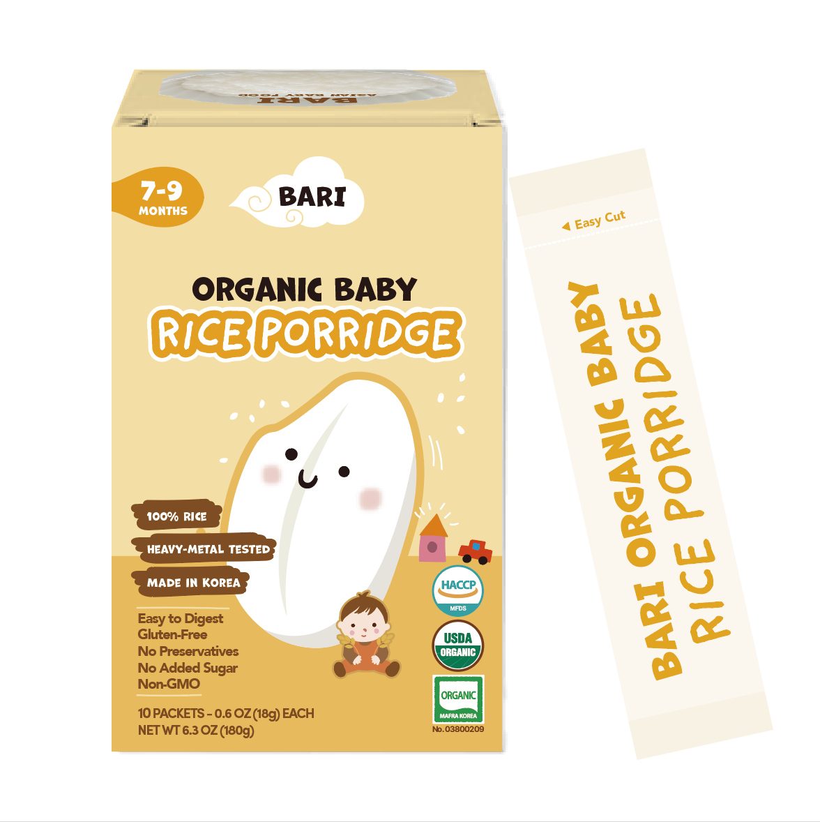 BARI Organic Rice Porridge - Full Package (쌀가루 10박스 + Gift 티백 6봉)