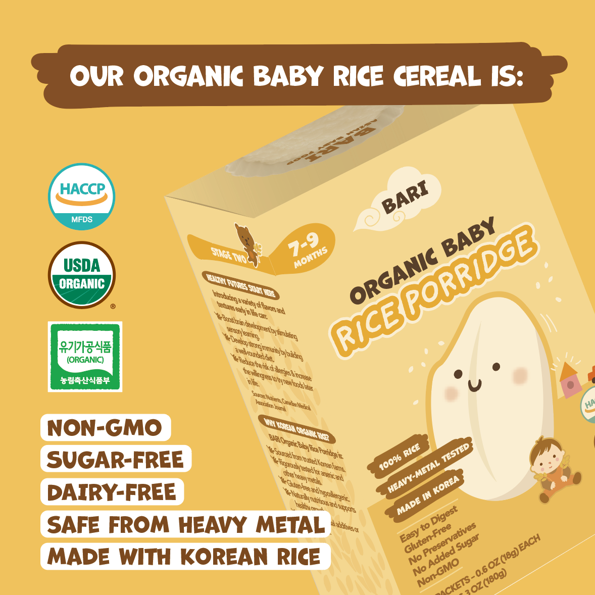 BARI Organic Rice Porridge - Full Package (쌀가루 10박스 + Gift 티백 6봉)