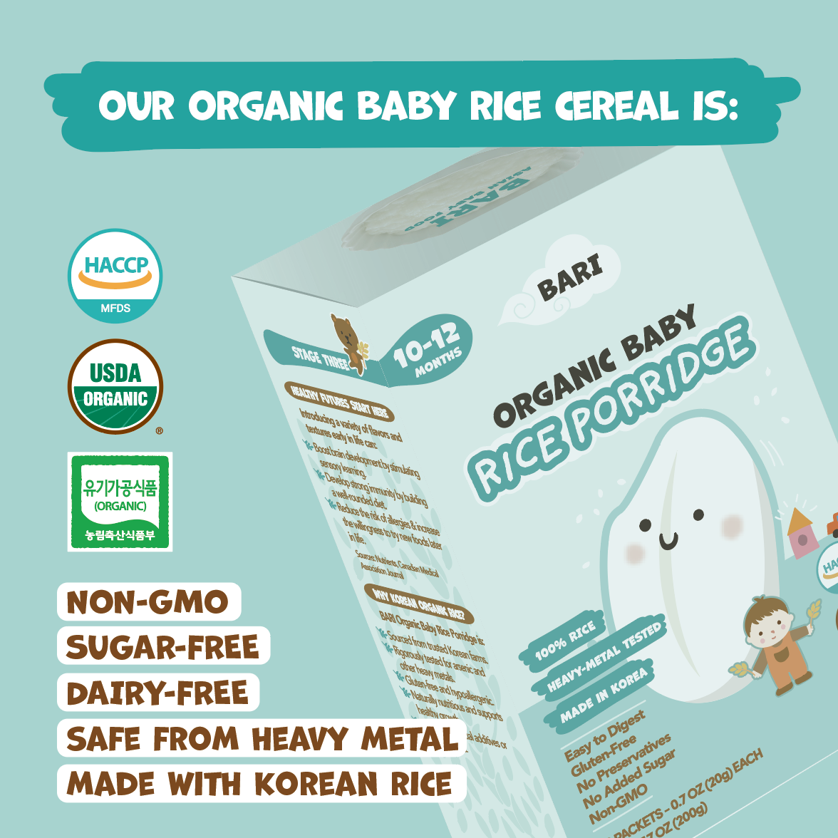 BARI Organic Rice Porridge - Full Package (쌀가루 10박스 + Gift 티백 6봉)