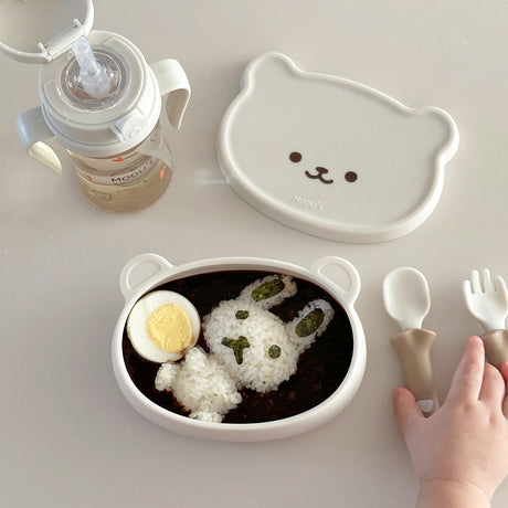 [비비엔다x블루마마] 곰 플레이트&뚜껑 하트꼼 에디션